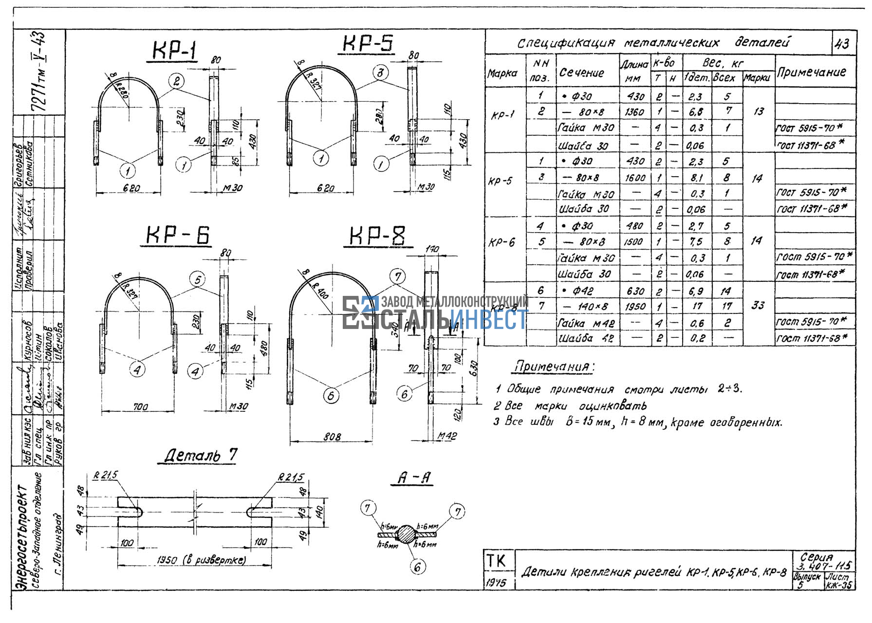 Деталь крепления ригеля КР-5 (3.407-115) - Металлоконструкции