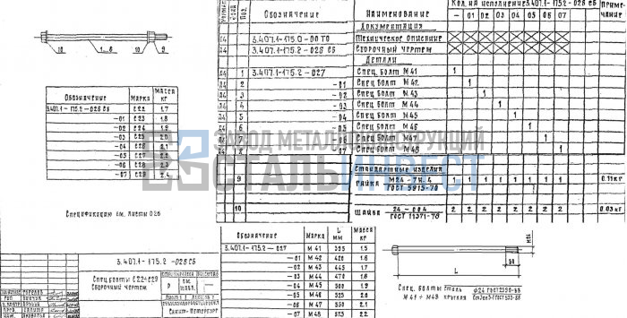 175 2. 3.407.1-175.2-028сб-01. Болт специальный с120 3.407.1-151.2- 131 сб-02. Спецболт с54 3.407.1-175.2-048сб-01. Специальный болт б-250 (3.407.1-164).